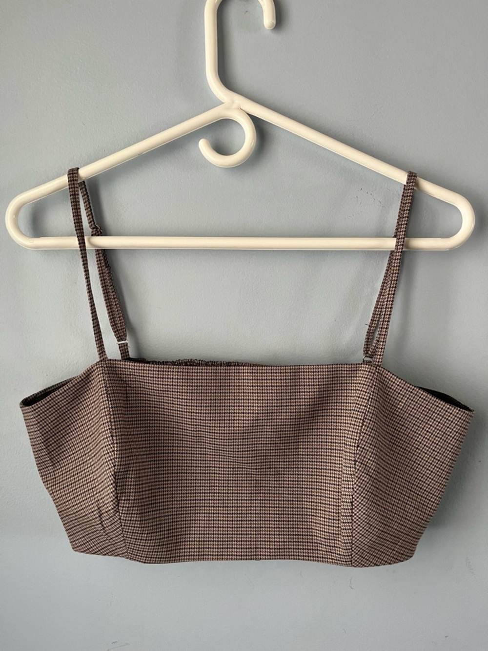 ✨ 3/$30 House of Harlow 1960 Brown Cream Plaid Crop Cami Smocked Bralette Size M